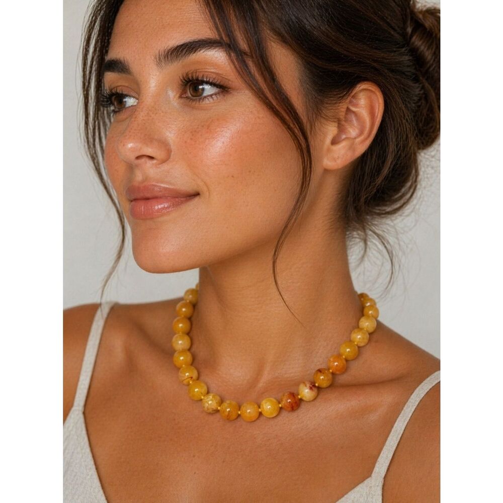 Yellow Amber Bead Necklace A1927